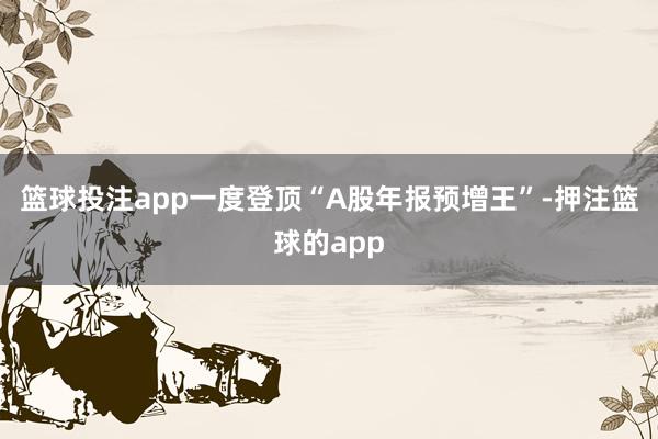 篮球投注app一度登顶“A股年报预增王”-押注篮球的app