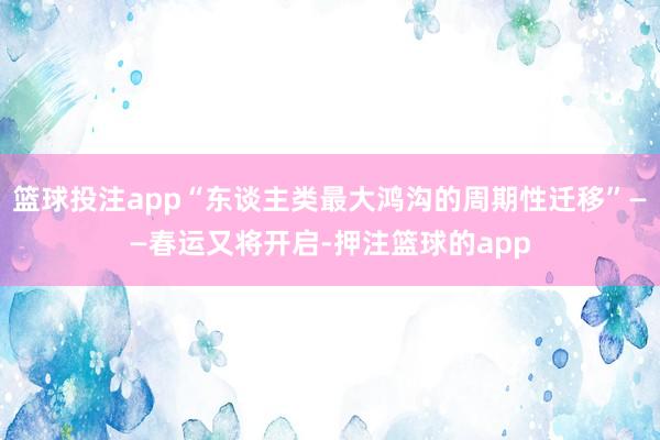 篮球投注app“东谈主类最大鸿沟的周期性迁移”——春运又将开启-押注篮球的app